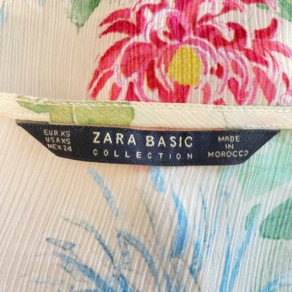 Zara  Basic Ivory Floral Lace Up Peplum Blouse - Picture 7 of 8